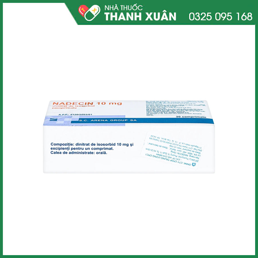 Nadecin 10mg thuốc phòng và điều trị cơn đau thắt ngực, điều trị suy tim sung huyết